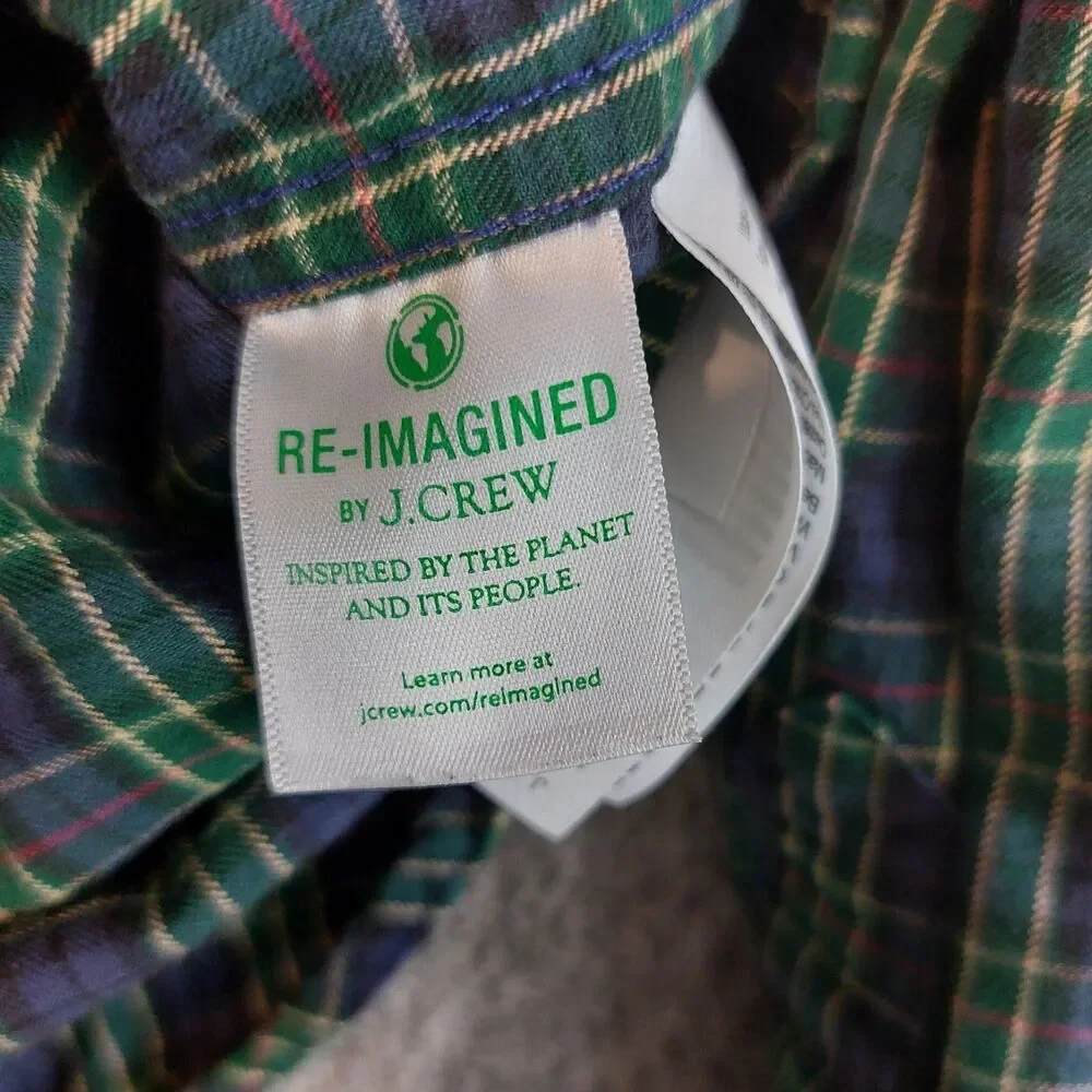 J.Crew Slim Brushed Twill Button Down Shirt Mens Xl Green Blue Tartan Plaid